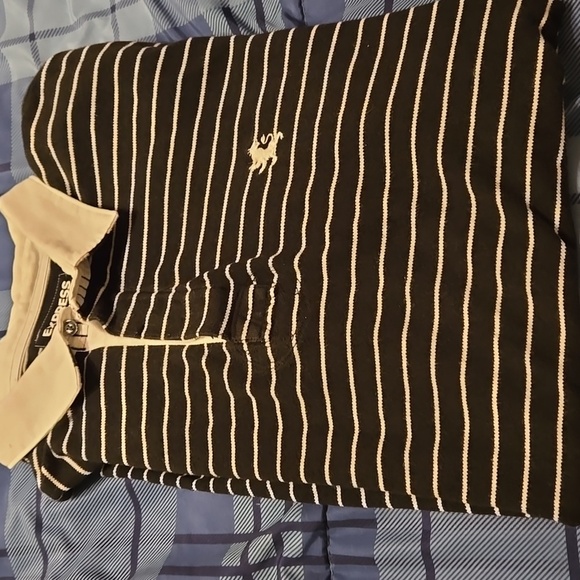 Express Black and White Pique Polo - Picture 1 of 5